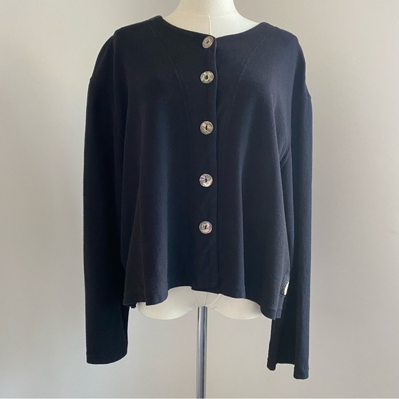 Eleven Stitch Design Top Jacket Black Long Sleeve 100% Cotton Large L - Picture 8 of 10